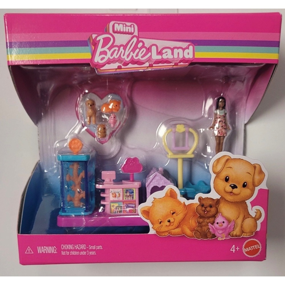 Mini BarbieLand Pet‎ Shop Playset Mattel Pets Puppy Cat Figure NIB